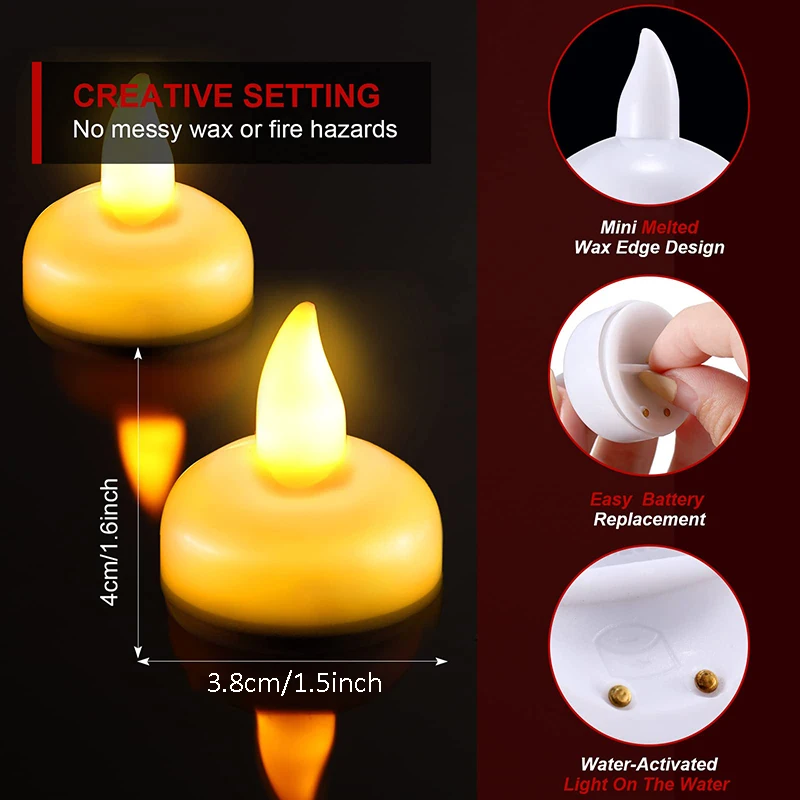 120-24Pcs Floating Candles Water 100+ Hour Waterproof Tealights Flameless Flickering Tea Lights Candles for Pool/Bathroom Decor