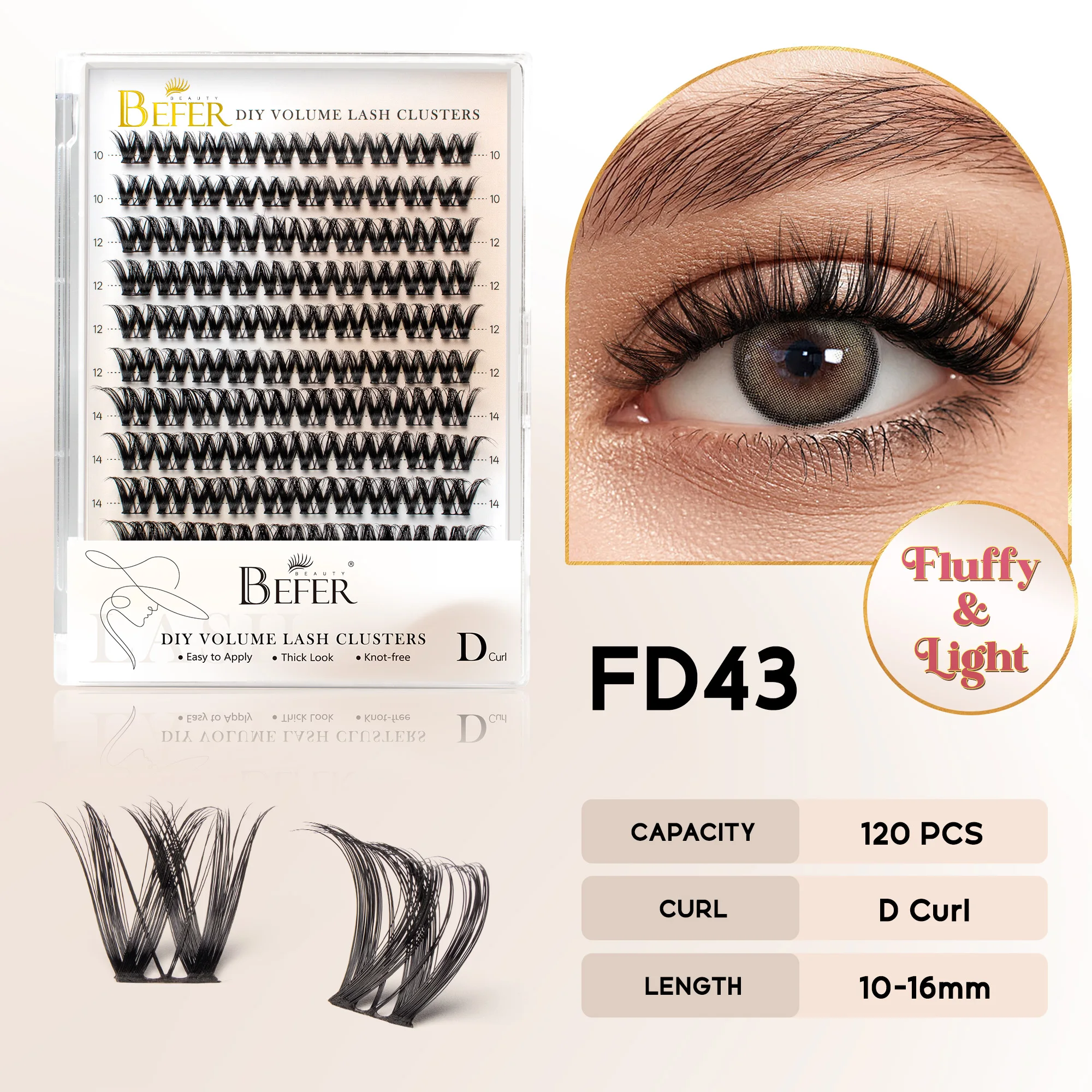 BEFER Cluster-Wimpern D-Curl DIY Wimpernverlängerung Manga-Wimpern-Cluster Flauschiges Volumen Individuelle Natürliche Falsche Wimpern-Cluster
