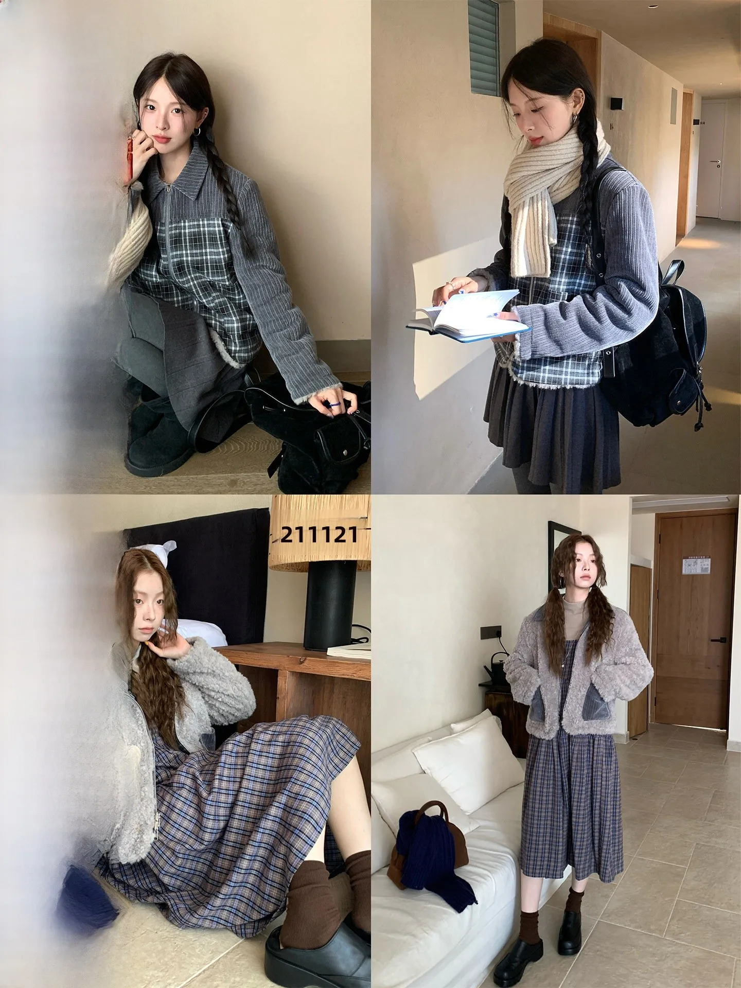 

Зимняя теплая двусторонняя женская куртка COK из плотной ткани в клетку, пушистая, в корейском стиле, с длинными рукавами, на молнии