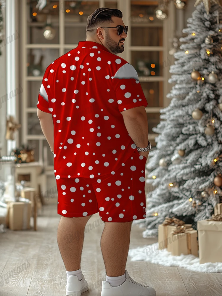 Biggmans Christmas Elk Print Shorts Outfits Mens Party Club Lapel Shirt Shorts Two Piece Set Male Loose Plus Size Matching Suit