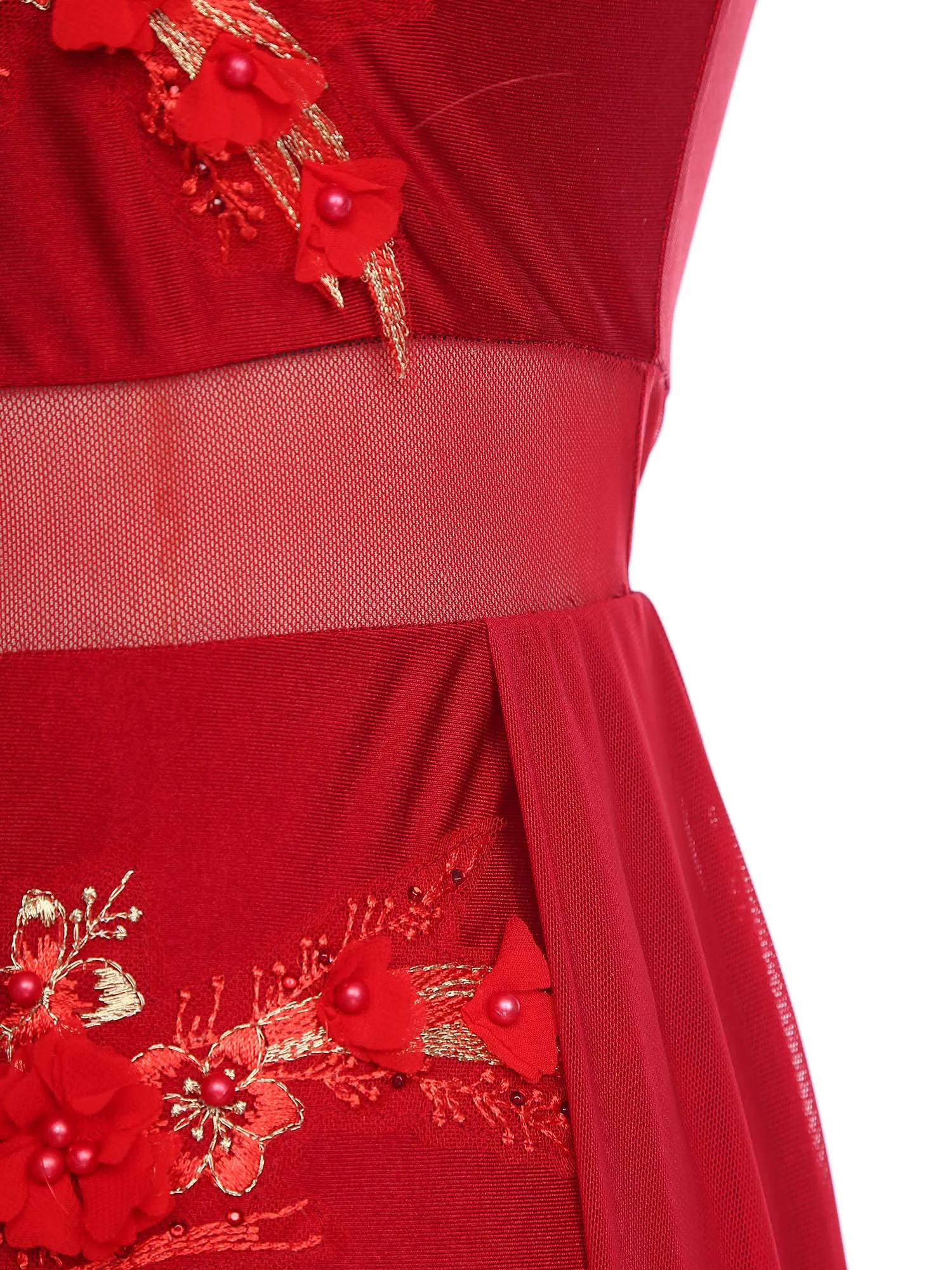 فستان رقص غنائي نسائي ثلاثي الأبعاد مزين بالزهور ومطرز بفتحة خلفية مع مشبك زي فستان متدفق معاصر #5