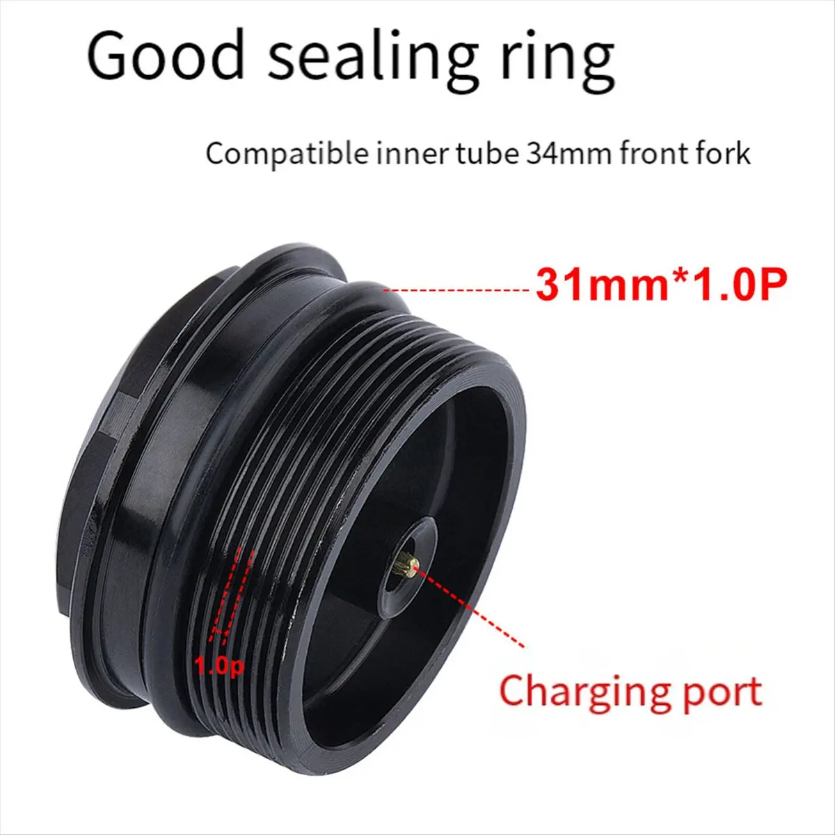 #48A Bike Front Fork Valve Nut Bicycle Air Fork Cap Assembly Bicycle Part,31xP1.0mm Valve Core,(Black)