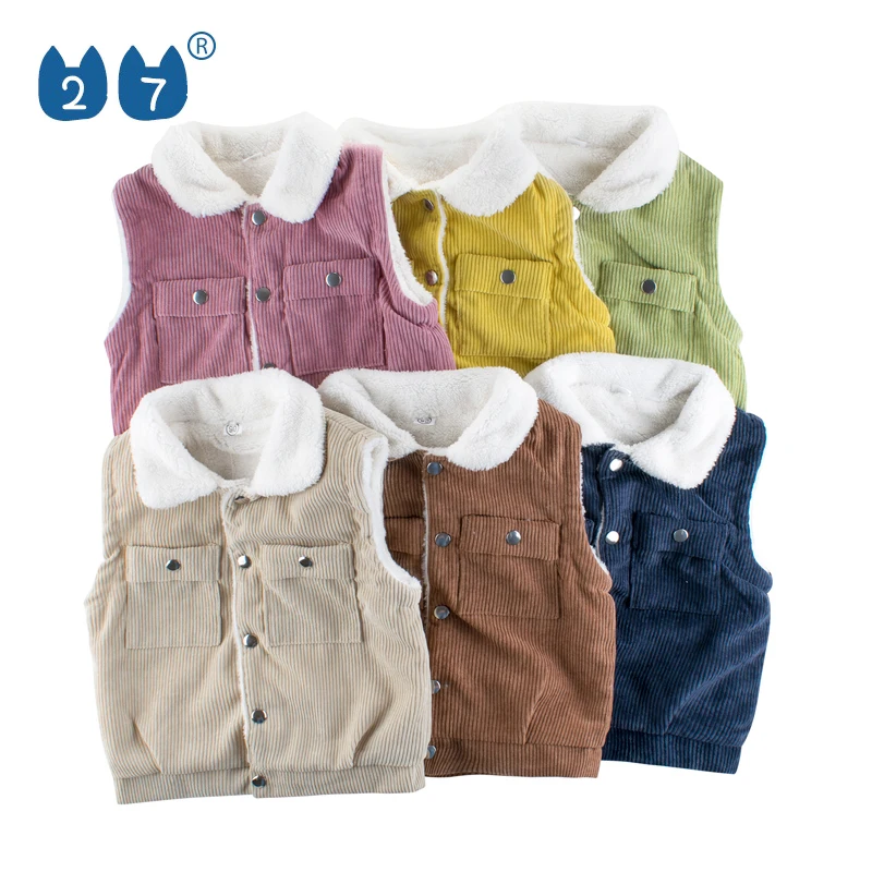 

Children Kids Sleeveless Vests Warm Jackets Quilted Coat Corduroy Waistcoats Lining Winter Boys Outwear Jacket