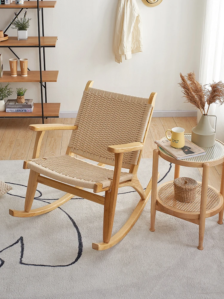 19. Dream building space Nordic solid wood woven rocking chair adult balcony household leisure single sofa reclining chair