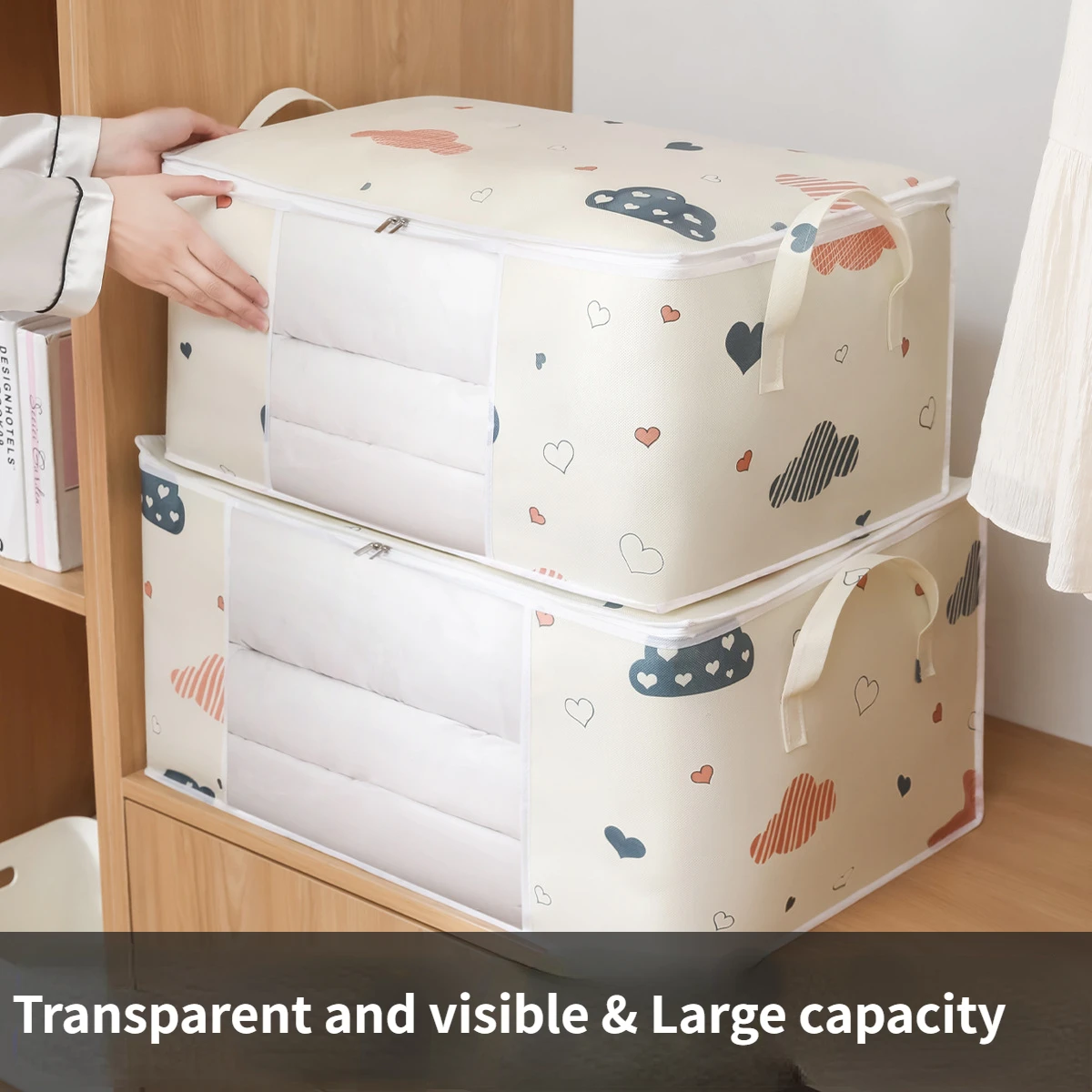 Visuele Quilt Opbergtas Huishoudelijke Garderobe Quilt Kleding Organizer Grote Capaciteit Deken Sorteerzakken Stofdichte Bewegende Tas