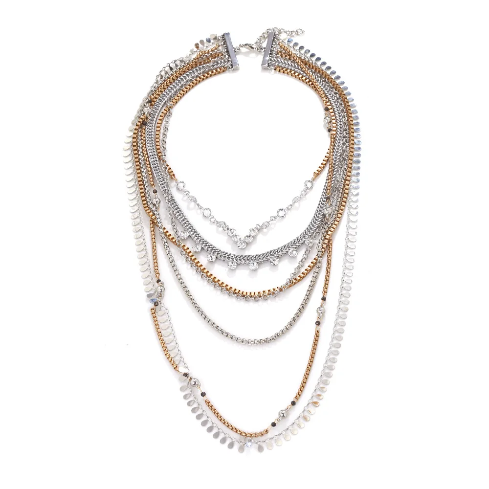 Neue Boho-Stil Mehrschichtige Wasserfall-Quasten-Choker-Halsketten für Frauen Metallketten Schmuck Halsaccessoires Geschenke – Detail 2