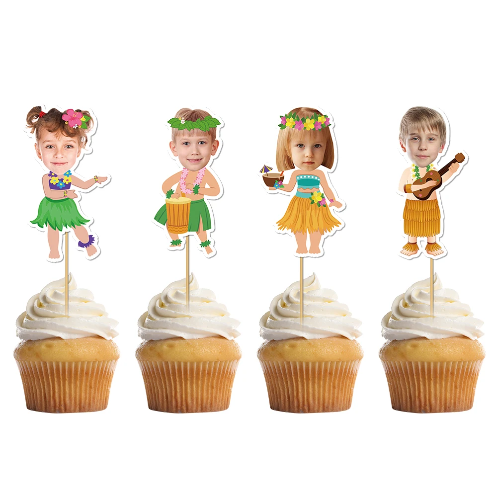 6/12 قطعة هاواي شخصية الوجه كب كيك القبعات العالية مخصص حولا فتاة راقصة صور كعكة توبر ألوها لوا حفلة عيد ميلاد ديكور