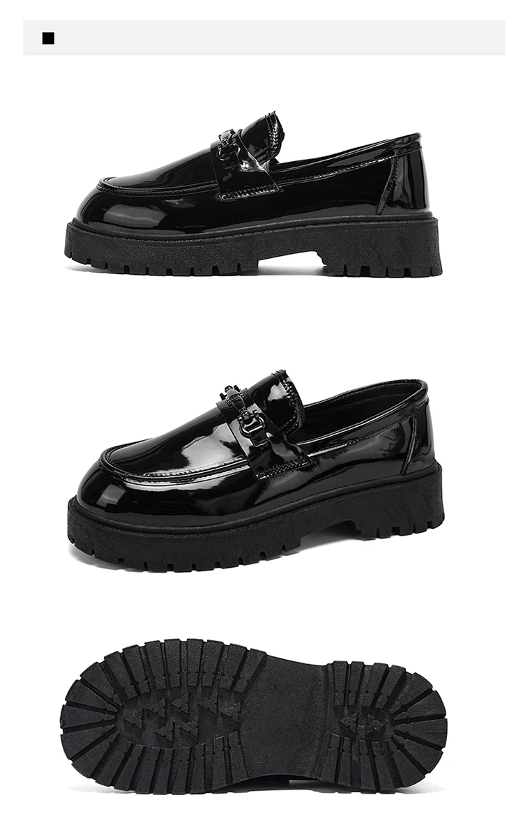 Herren-Loafer mit dicker Sohle, Metallschnalle, Slip-On-Lederschuhe, rutschfeste Plateau-Freizeitschuhe für Büro, Alltag und Party – Detail 19