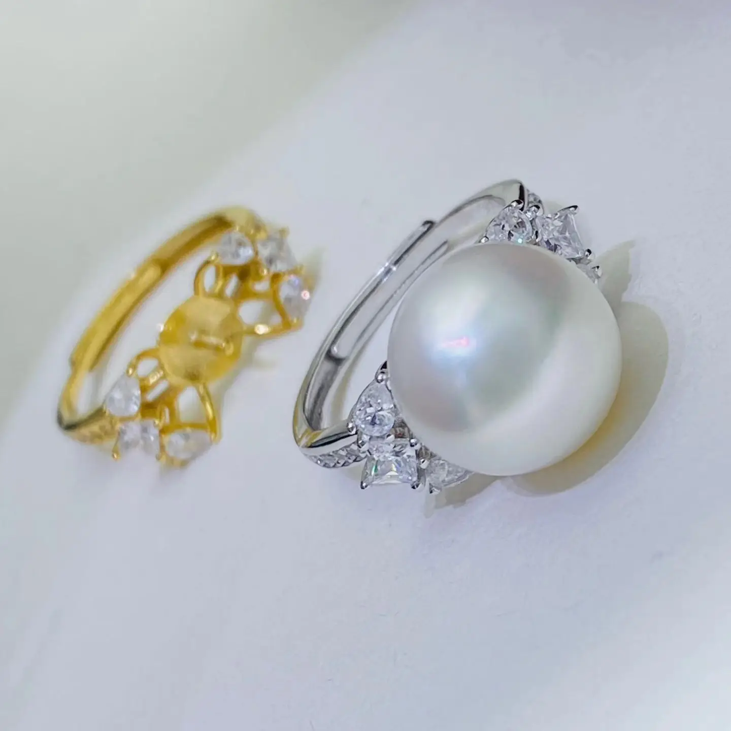 Wholesale S925 Sterling Silver Adjustable Ring Mount Settings Findings Mountings Accessory Parts for 11-12mm Pearls 5pcs/lot