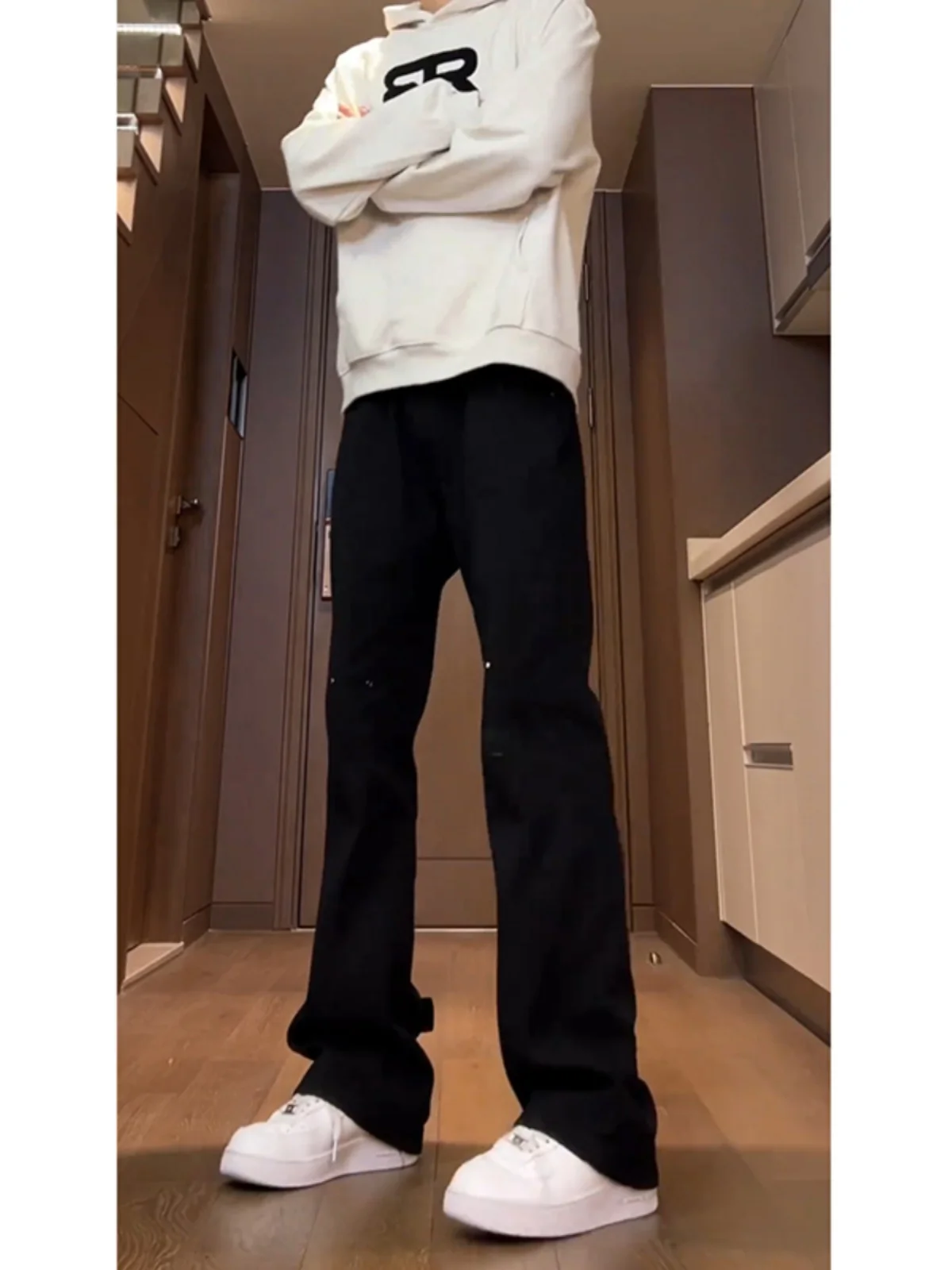 

Cleanfit Men's Bla Fce Lined Slim Fit Workwear Jeans High Waist Tapered Straight Leg Micro Flared Pants Youth Faion