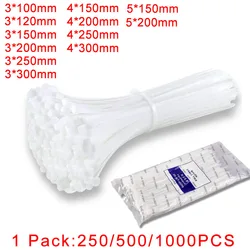250/500/1000Pcs White Self-locking Plastic Nylon cable Zip Ties 3*100 3*150 4*200 Fastening Ring Nylon Clamp strap with lock