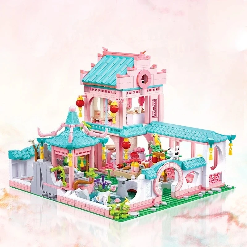 Casa de pueblo Villa modelo bloques de construcción juegos de juguetes arquitectura creativa cabaña ciudad amigos familia ladrillos juguetes para niñas niños