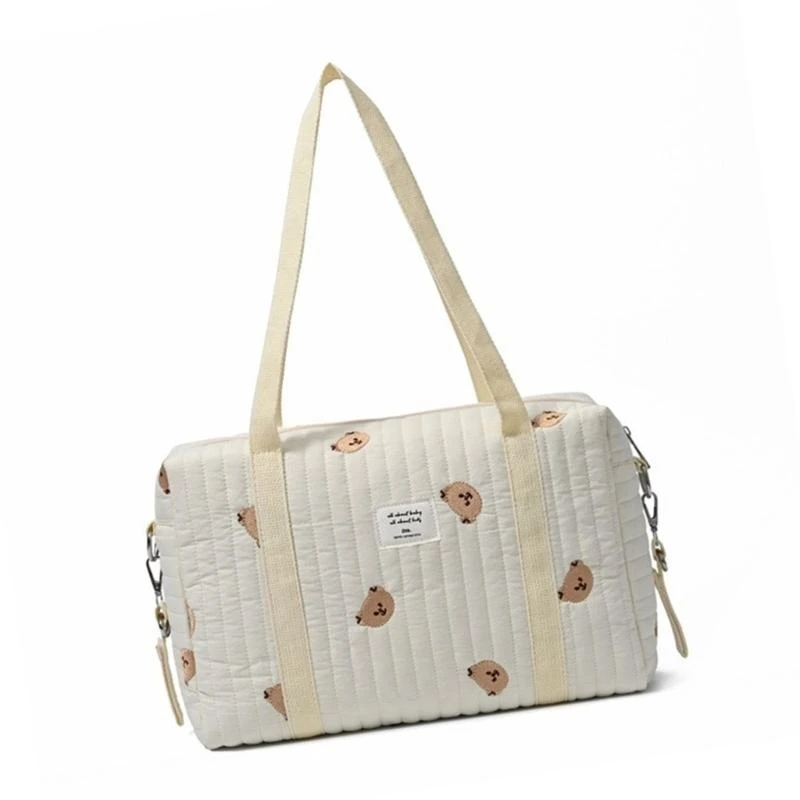 

J15U Baby Diaper Bag Mom Shoulder Embroidery Quilted Strollers Hanging Bag Newborns Nappy Organiser Handbag