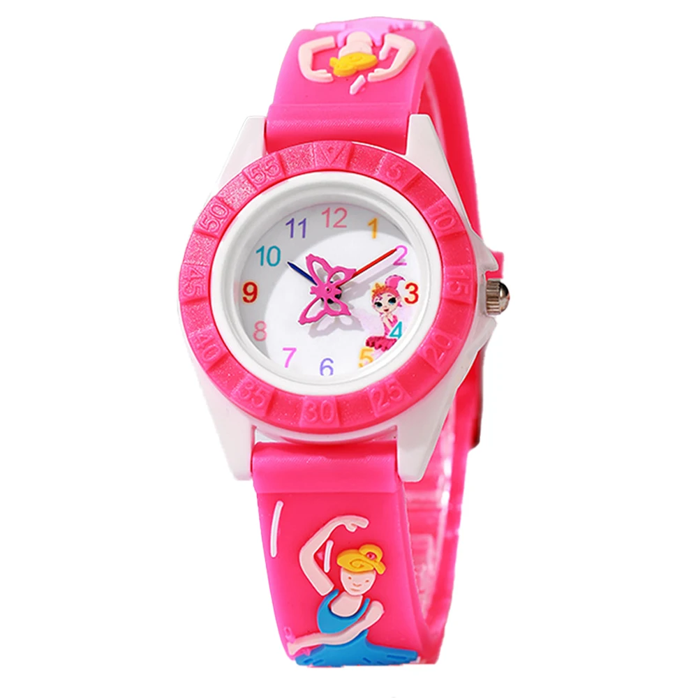 Cartoon Children's Watch Fashion Ballet Girl Design Quartz Watches Leisure Silicone Rose Red Clock Gift Wristwatch