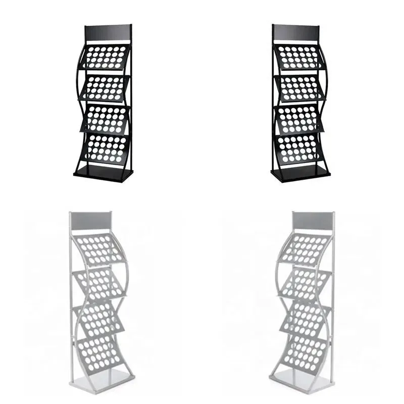 4 Tier Metal Freestanding Magazine Rack Display Stand for Newspaper Brochure A4 Storage Shelf for Store Shopping Mall