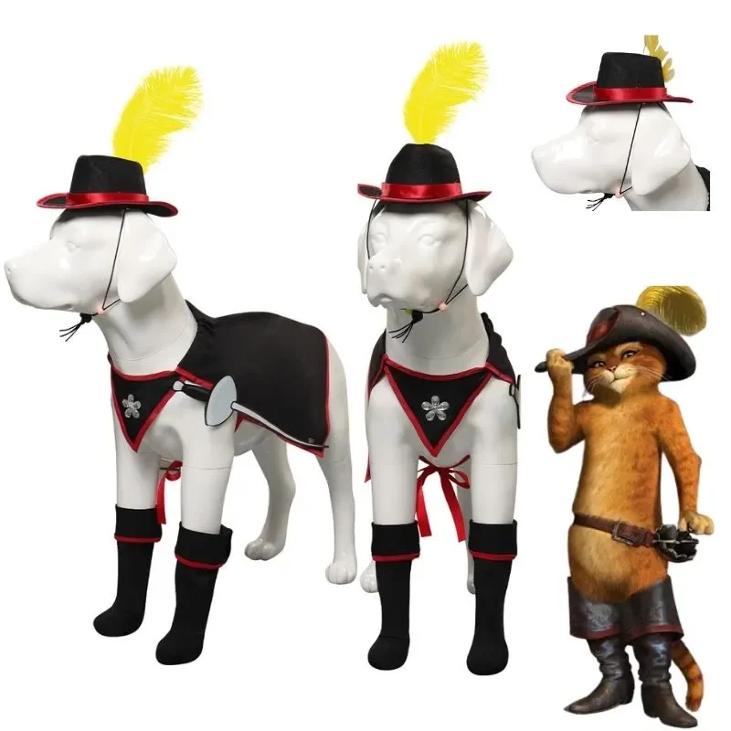 

Funny Dog Clothes Cosplay Puss in Boots Costume Hat Cloak for Large Dogs Cat Puppy Pet Cosplay Costume Halloween Suit