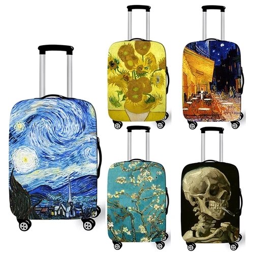 Pintura al óleo noche estrellada de Van Gogh cubierta de equipaje girasol café en Arles fundas para maletas de viaje cubierta protectora de carrito