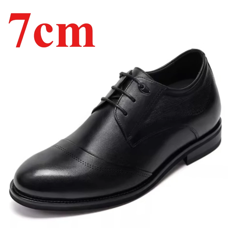 Genuine Leather Brock Engraved Men's Dress Shoes 7 Elevator Breathable Comfortable Height-increasing Shoes Wedding Derby Shoes