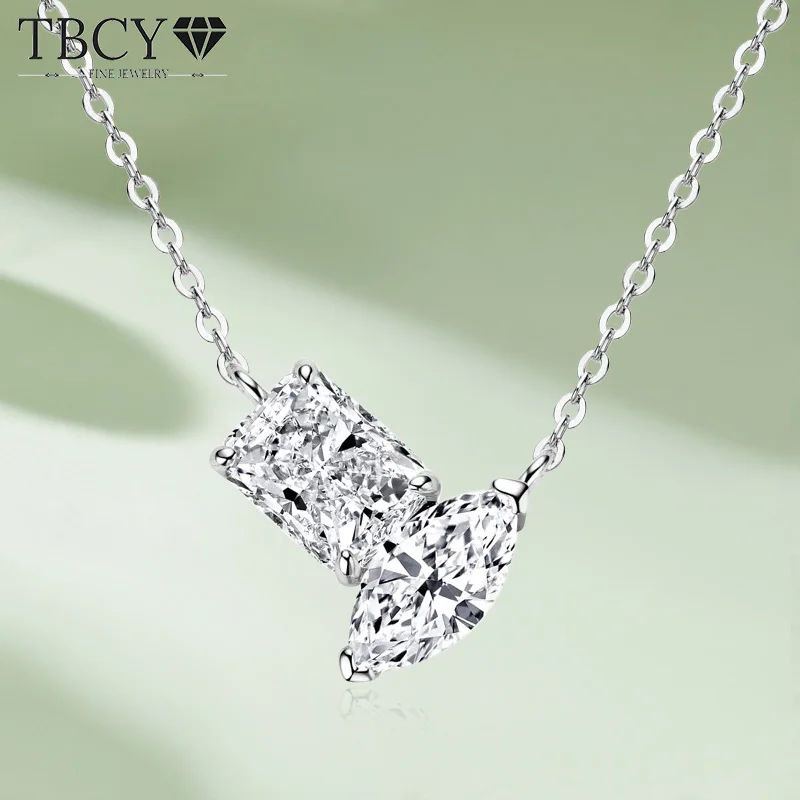 TBCYD 3cttw Radiant Marquise Cut D Color Moissanite Necklace Pendant For Women S925 Silver Irregular Diamond Neck Chain Jewelry