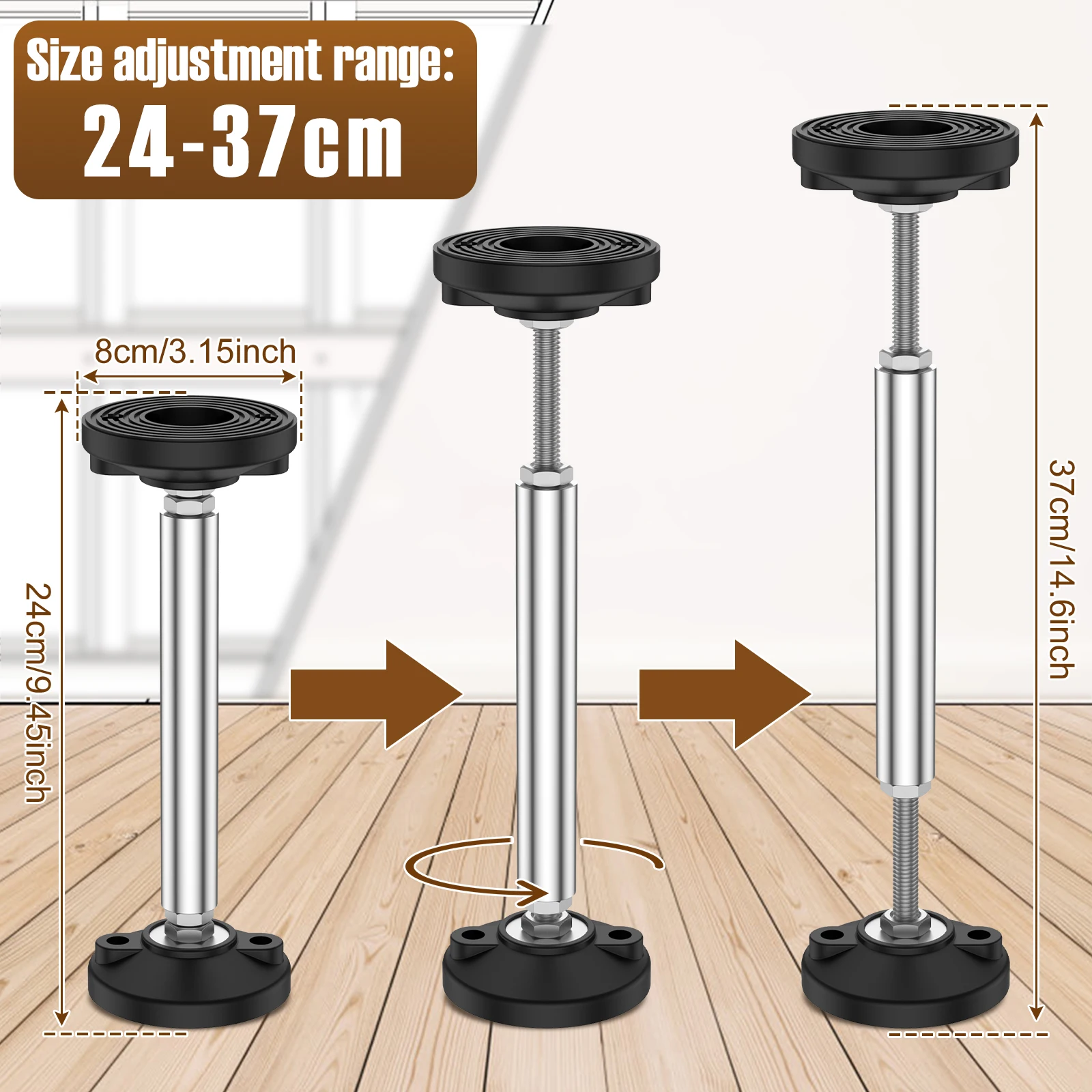2Pcs Stainless Steel Cabinet Installation Jack Stand Load bearing 300KG Adjustable Rod Telescopic Lifting Tool Labor-Saving Arm