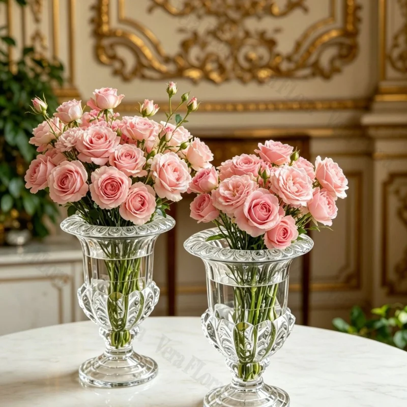 Roman Style Transparent Glass Vase High Footed Cup Shaped Crystal Candlestick Wedding Decoration Home Decoration Flower Vase