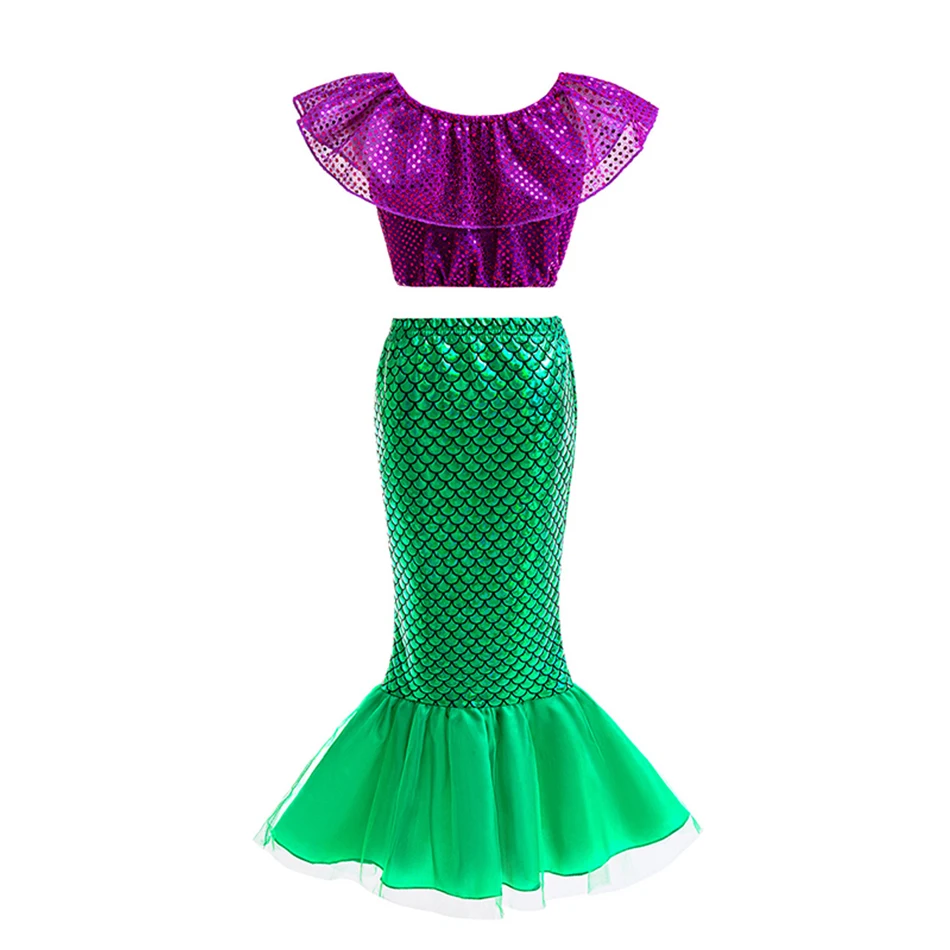 Zeemeermin Cosplay Prinses Fishtail Jurk Meisjes Ariel Verjaardag Halloween Feest Kostuum Kinderen Pailletten Mesh Jurk Kid Charme Kleding