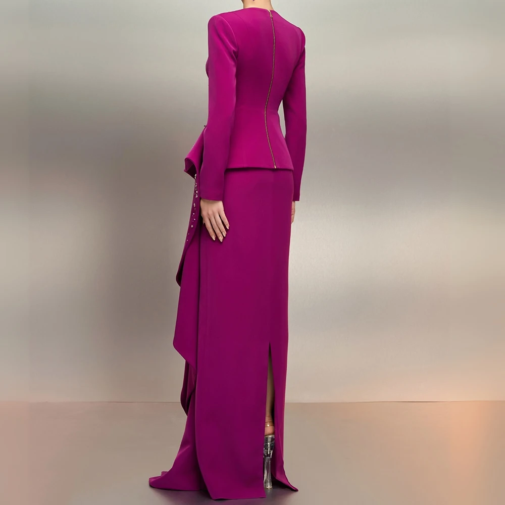 Vestidos de Noche acampanados personalizados, vestido de fiesta de manga larga con cuello en V hasta el suelo, vestido de fiesta informal drapeado de cristal a la moda Simple