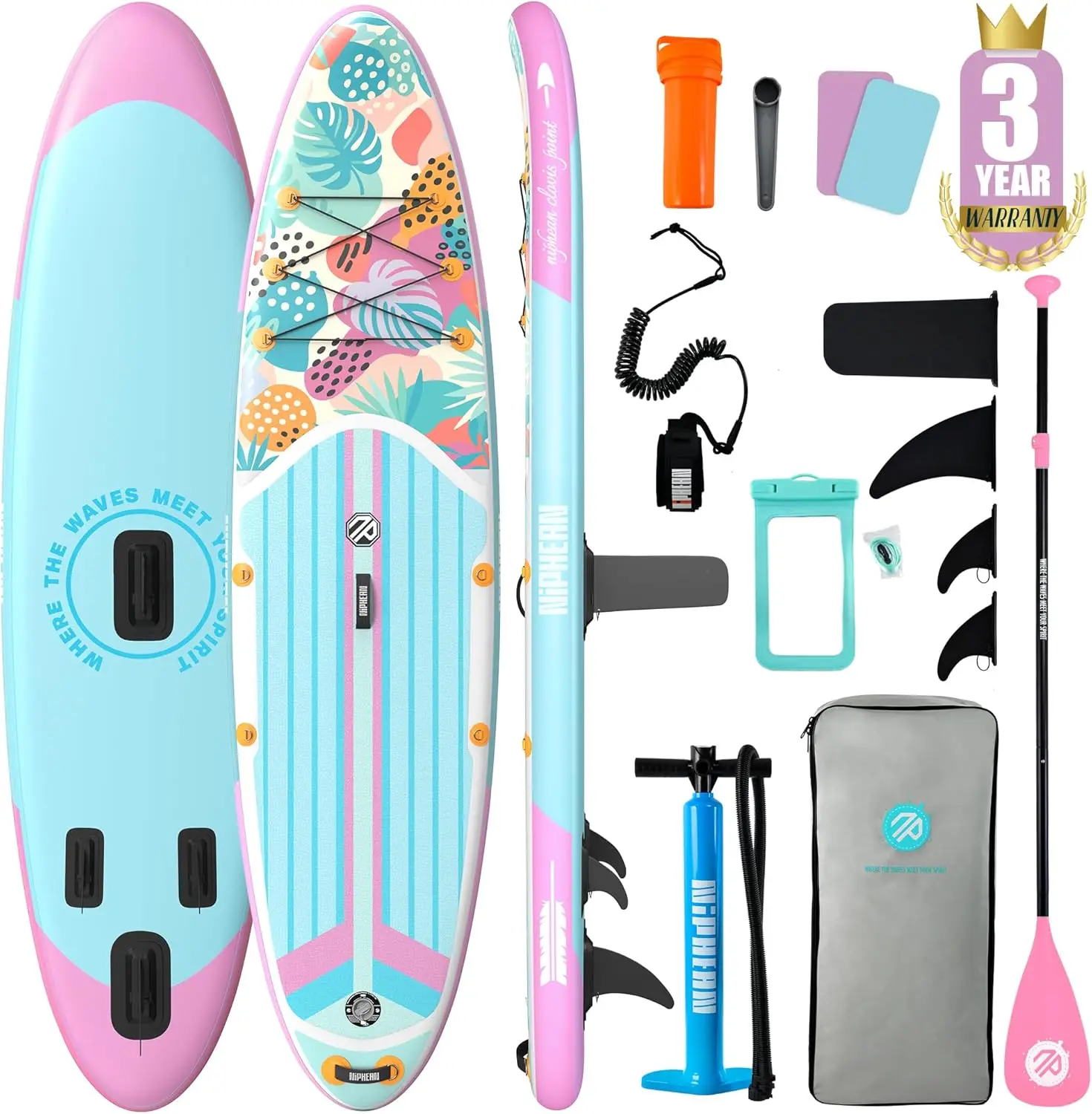 

Inflatable Stand Up Paddle Board with SUP Accessories, Anti-Slip EVA Deck, 10’6’’ Inflatable Paddle Boards for Adults & Youth of