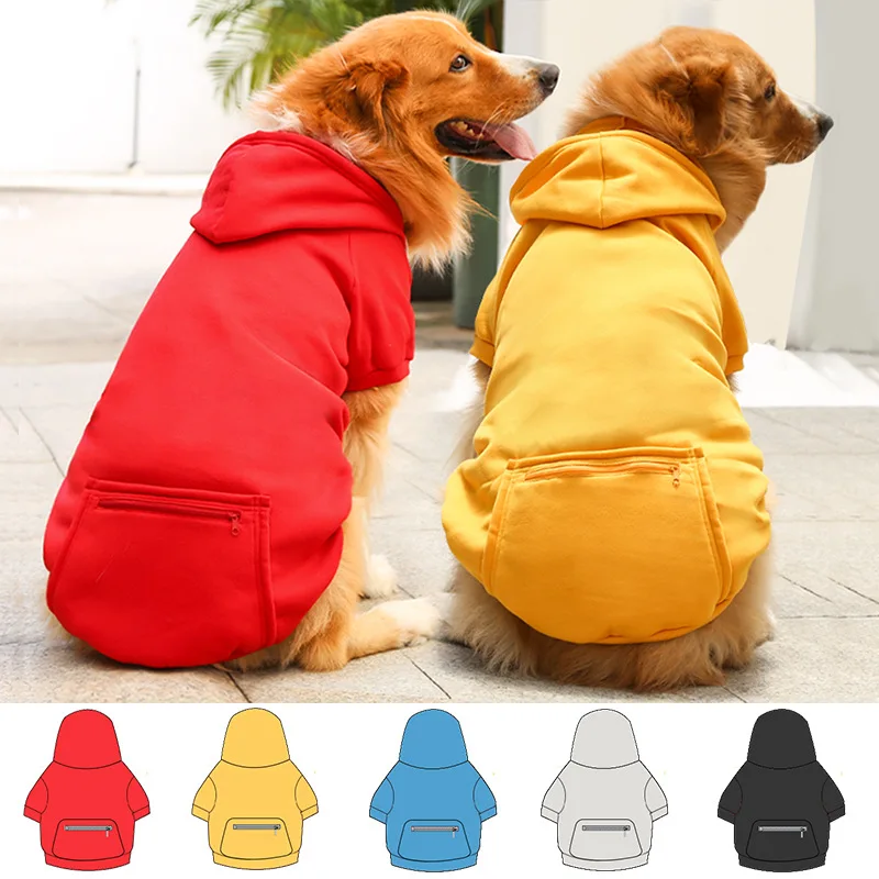 Dog Hoodie for Large Medium Dogs Fall Winter Sweatshirt with Pockets Hat Golden Retriever Zipper Pocket Sweatshirt Pet Clothes