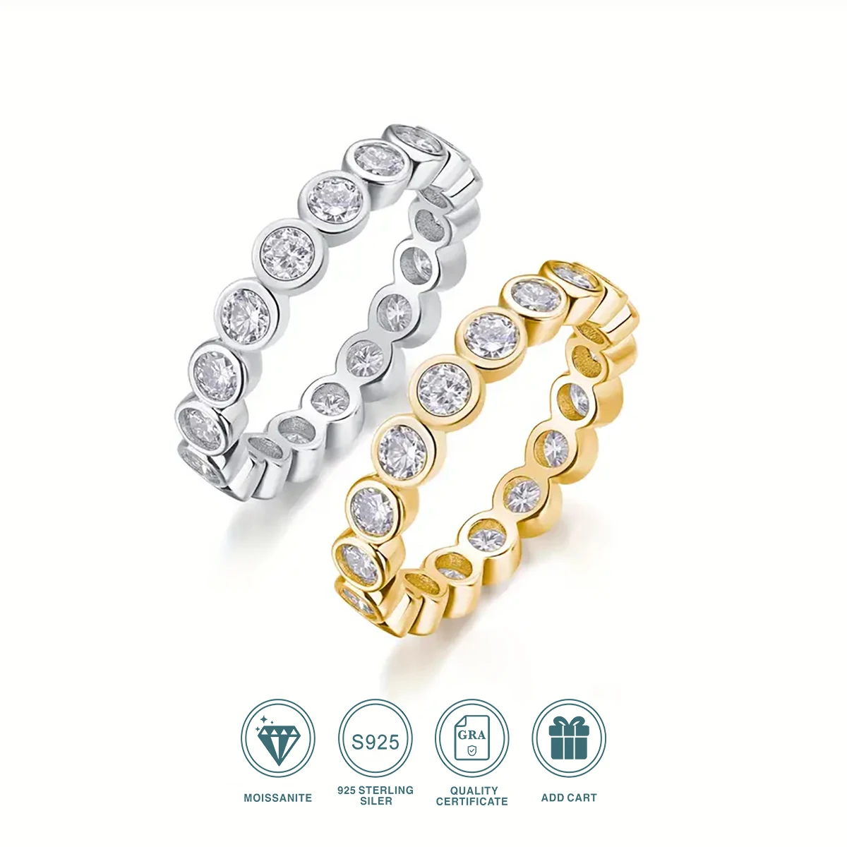 

Luxus 3mm 0,1 ct Moissan ite voller Ewigkeit sring für Frauen s925 versilbert 18k Pass Diamant Test Lünette Ringe Ehering