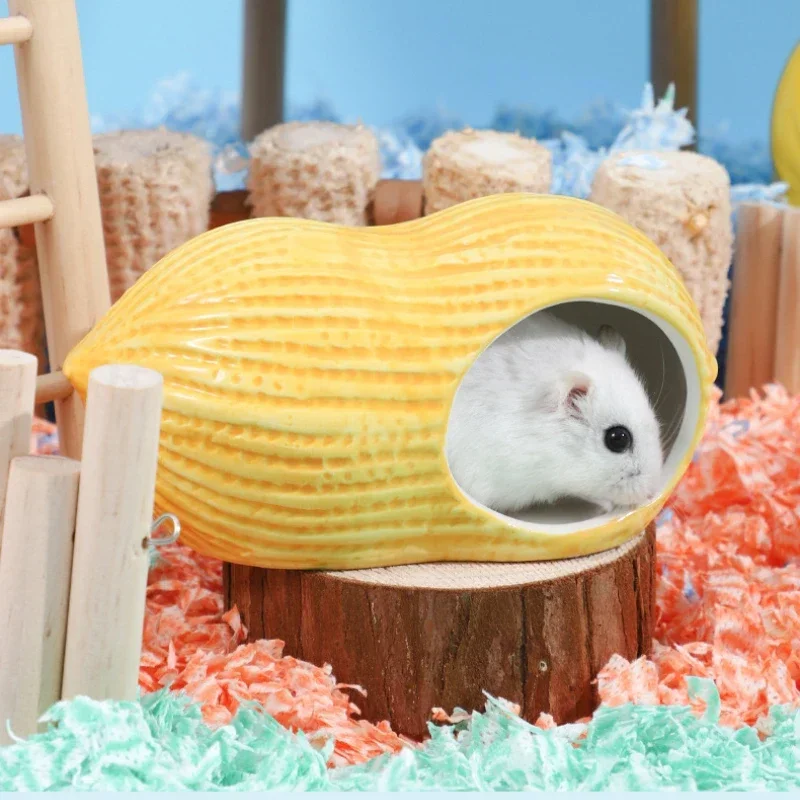 New Creative Shape Nuts Peanuts Adorable Ceramic Hamster Cage: Small Pet House & Nest,Rat Hamster Toys,Easy-to-Clean Accessories