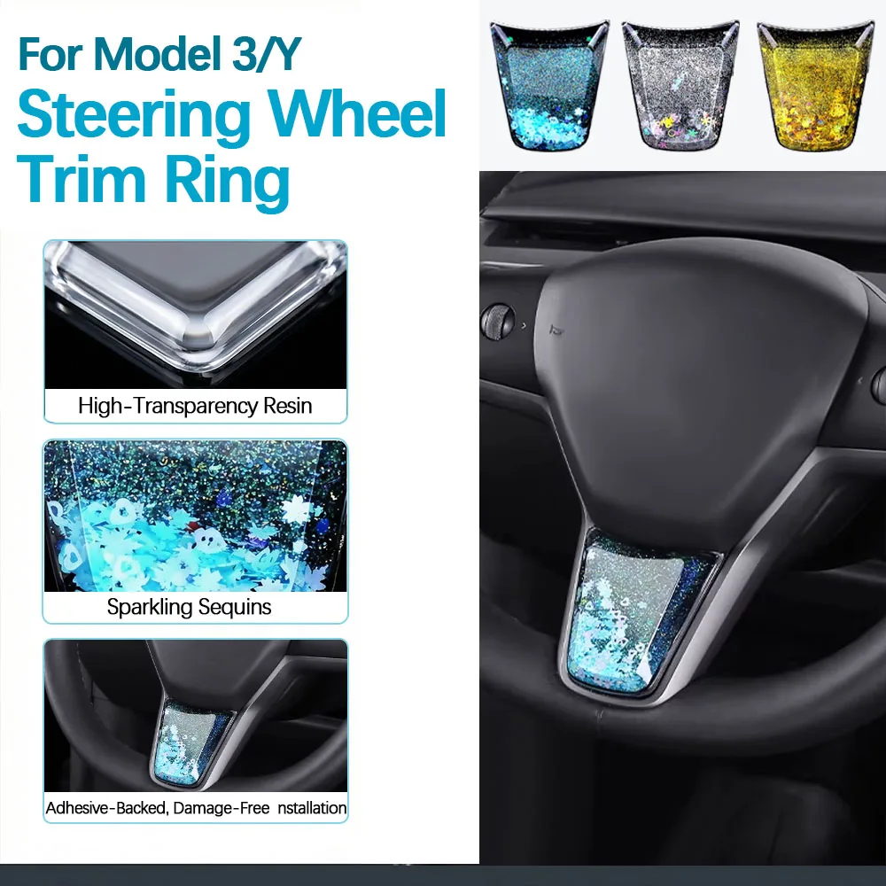 Steering Wheel Panel Decorative Frame Sequins Decoration Accessories for Tesla Model 3/Y Car Modification - view 2