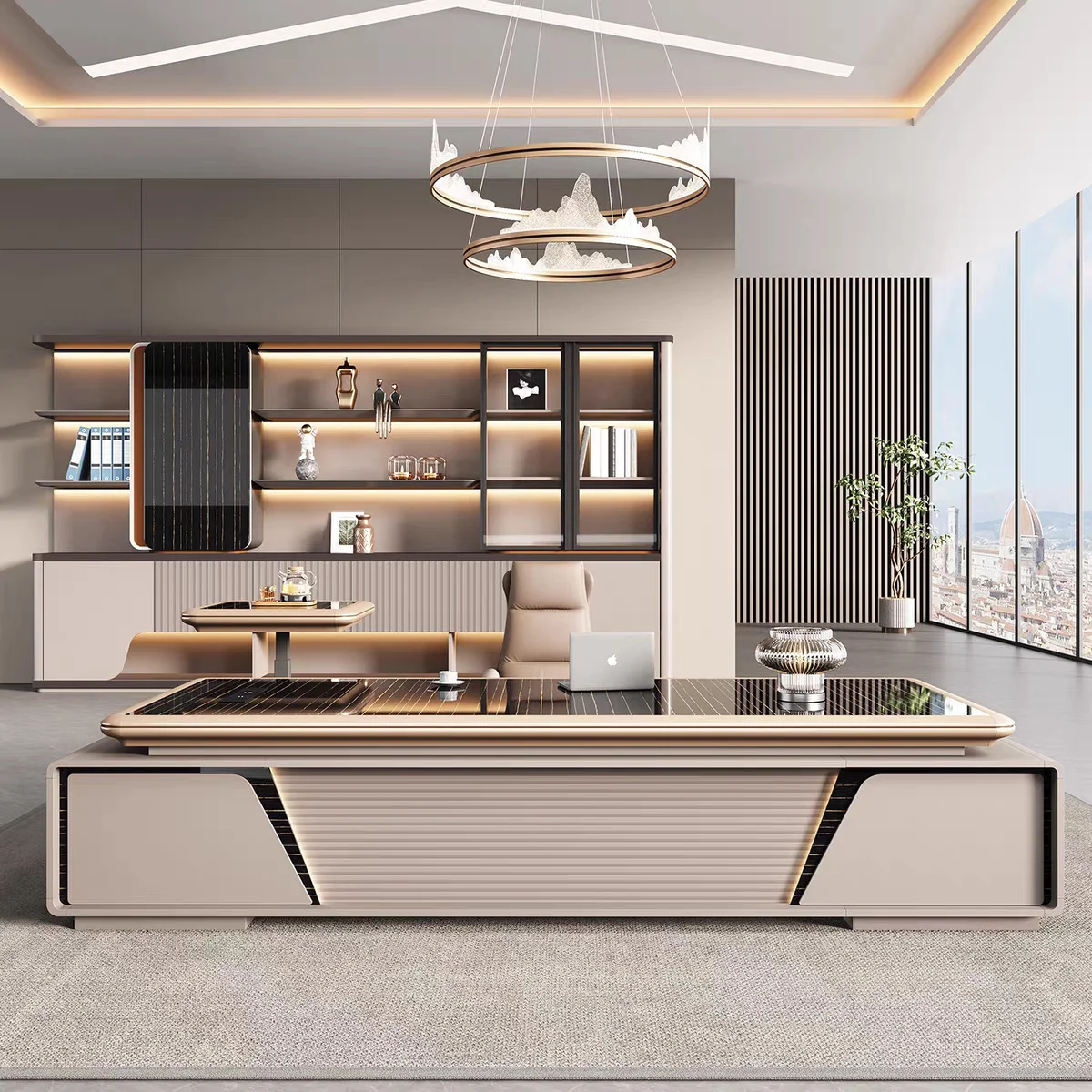 ✗x Modern Commercial Office Furniture Computer Desk  boss Desk Executive Desk and Chair Set with File Cabinet Goldriches^