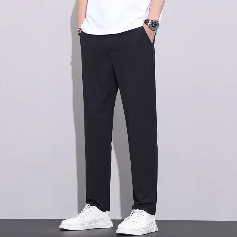 Men's Casual Ninth Ankle Pants Summer Thin Ice Silk Youth Sports Pants Men Loose Summer Ultra-thin Summer Straight Trousers