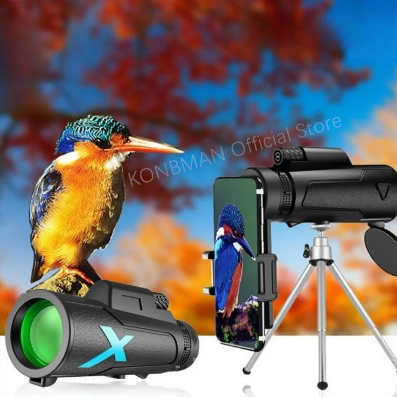 

Portable Monocular Telescope 12x50 Powerful Binocular Telescope Remote Telescope Hunting Camping with Tripod Phone Clip