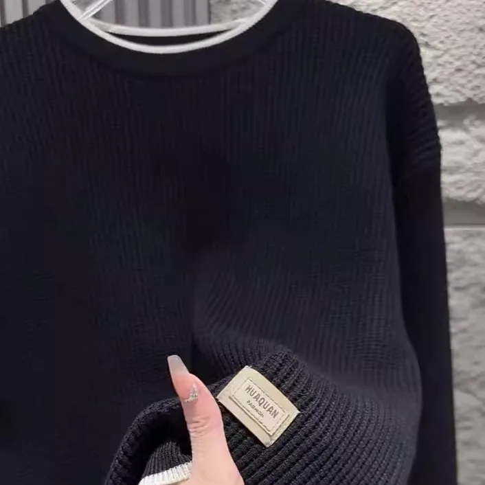 

Мужской облегающий вязаный свитер Long Sve round Ne, модный, универсальный, теплый, повседневный, однотонный, осенне-зимний топ