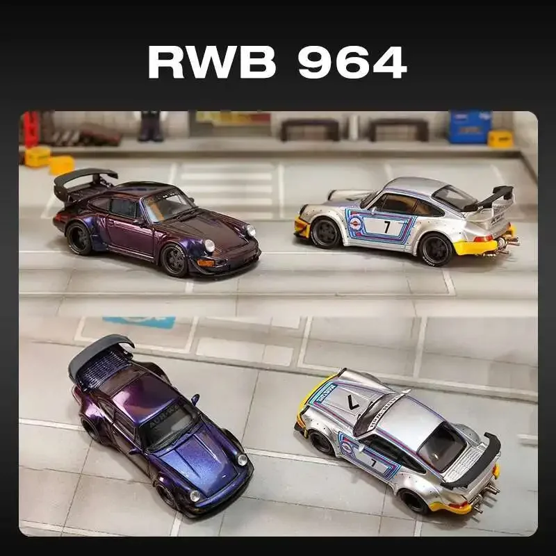 

Предпродажа SW 1:64 матовый серебристый RWB 964 градиент фиолетовый литой под давлением диорама модель автомобиля коллекция игрушек уличный воин