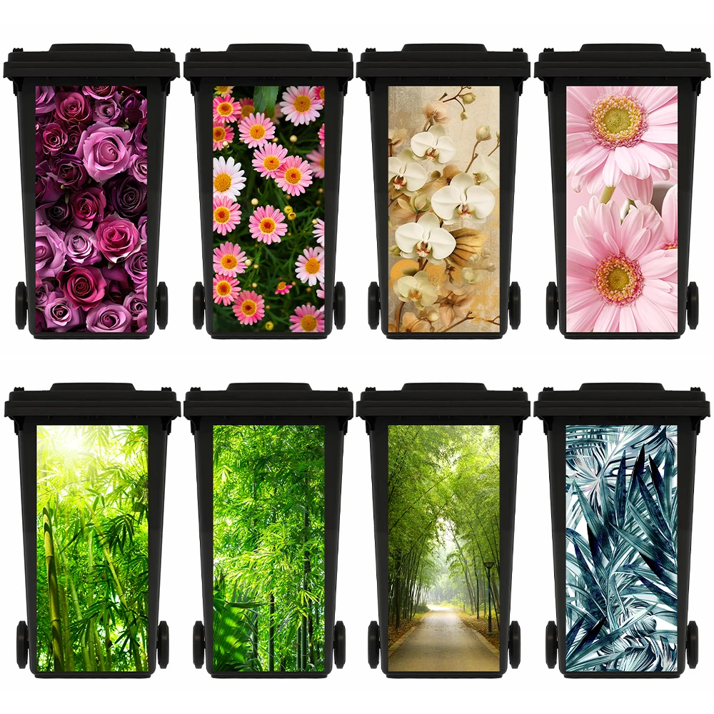 

Retro INS Rose Flower Trash Can Sticker Cover Waterproof Romantic Plants Flowers Outdoor Wheeled Garbage Bin Stickers Removable