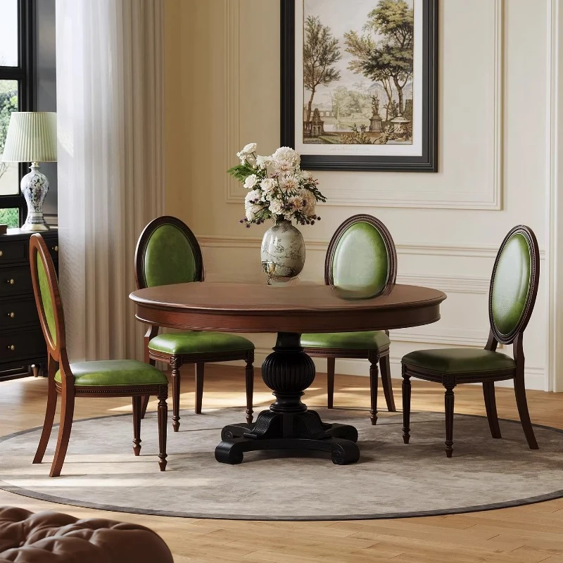 French antique dining table and chair combination, American retro all-solid wood round dining table