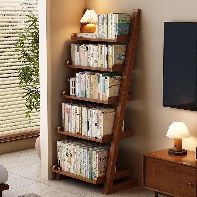 Solid wood shelves, multi-functional trapezoidal bookshelves, living room wall storage shelves, simple household