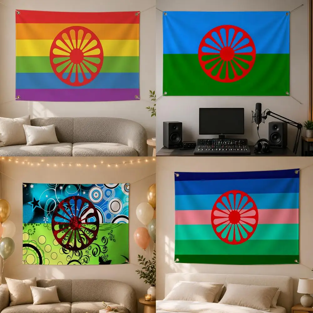 Culture Romani Nomadic Heritage Flags Wall Hanging Flag Banner for Bedroom Dorm Party Festival Camping Indoor Outdoor Decor