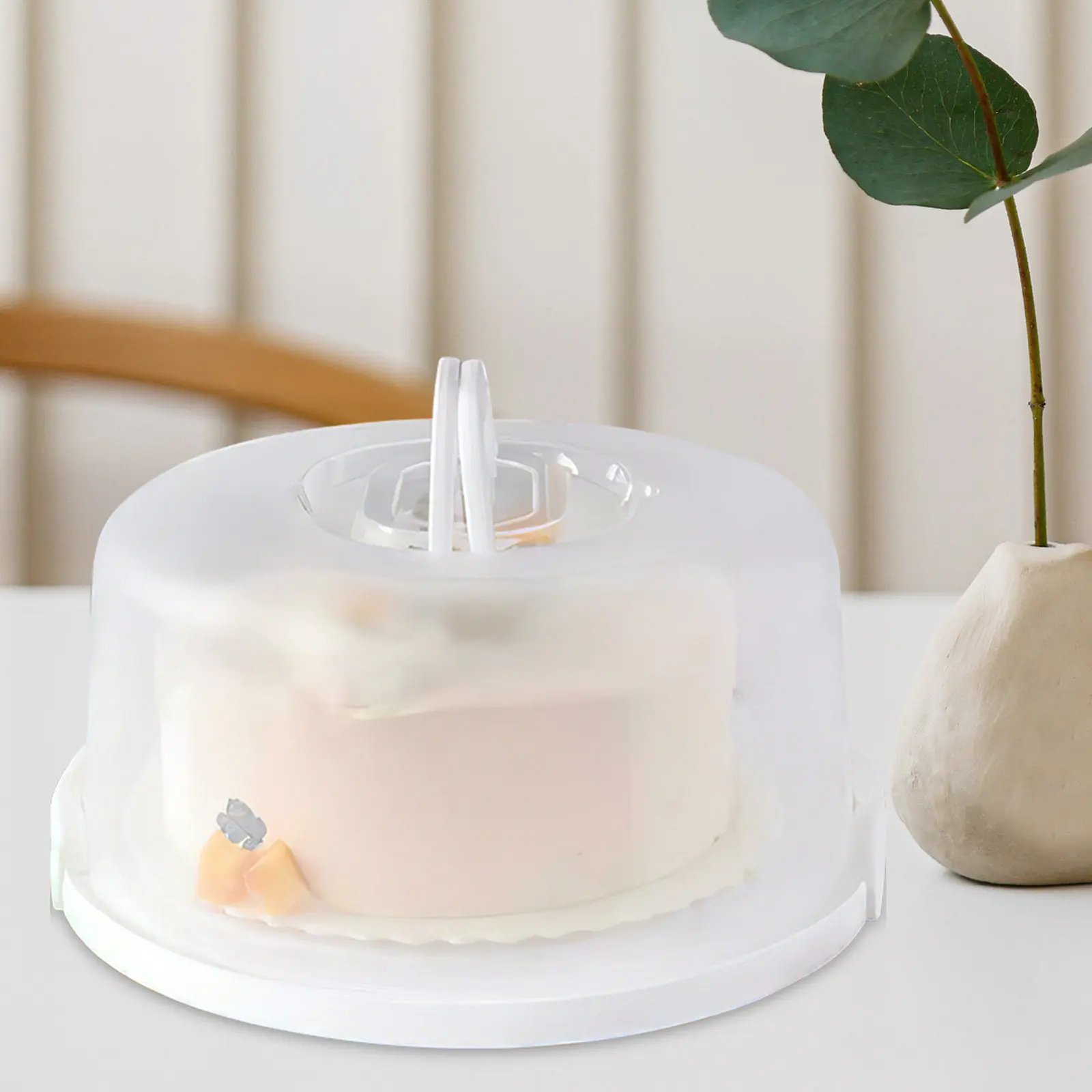 2Pcs Cake Preservation Box Clear Dome Lid Plastic Reusable Round Cake Carrier Handle Birthday Party Transport Container