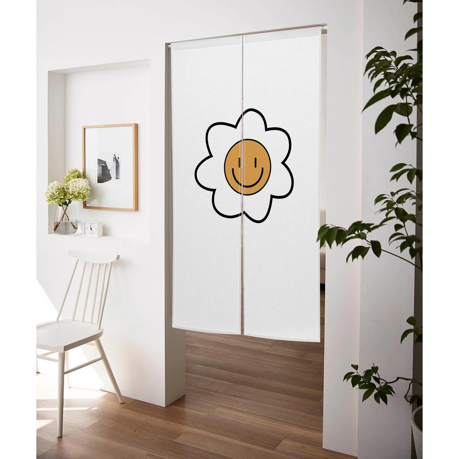 Nordic Simple Smiley Curtain Ins Teddy Bear Noren Bedroom Living Room Kitchen Entrance Partition Printed Partition Decor 파티션 커튼