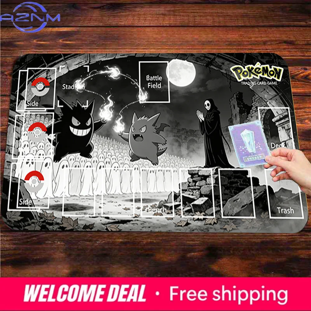 

Игровой коврик для карточной игры Pokemon Gengar Ghost Army Moonlit Battle TCG с зонами, нескользящий коврик для коллекционных карточных игр