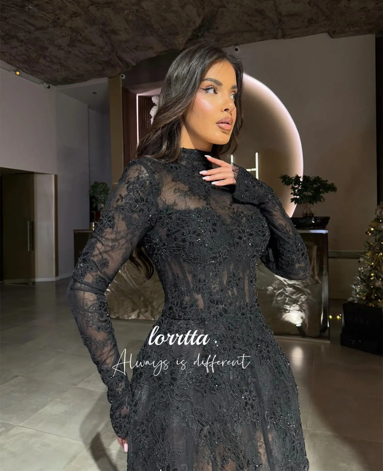 فستان Loretta مخصص للحفلات فساتين طويلة بأكمام قصيرة وتنورة دانتيل رداء دي كوكتيل أنيق فساتين الحفلات