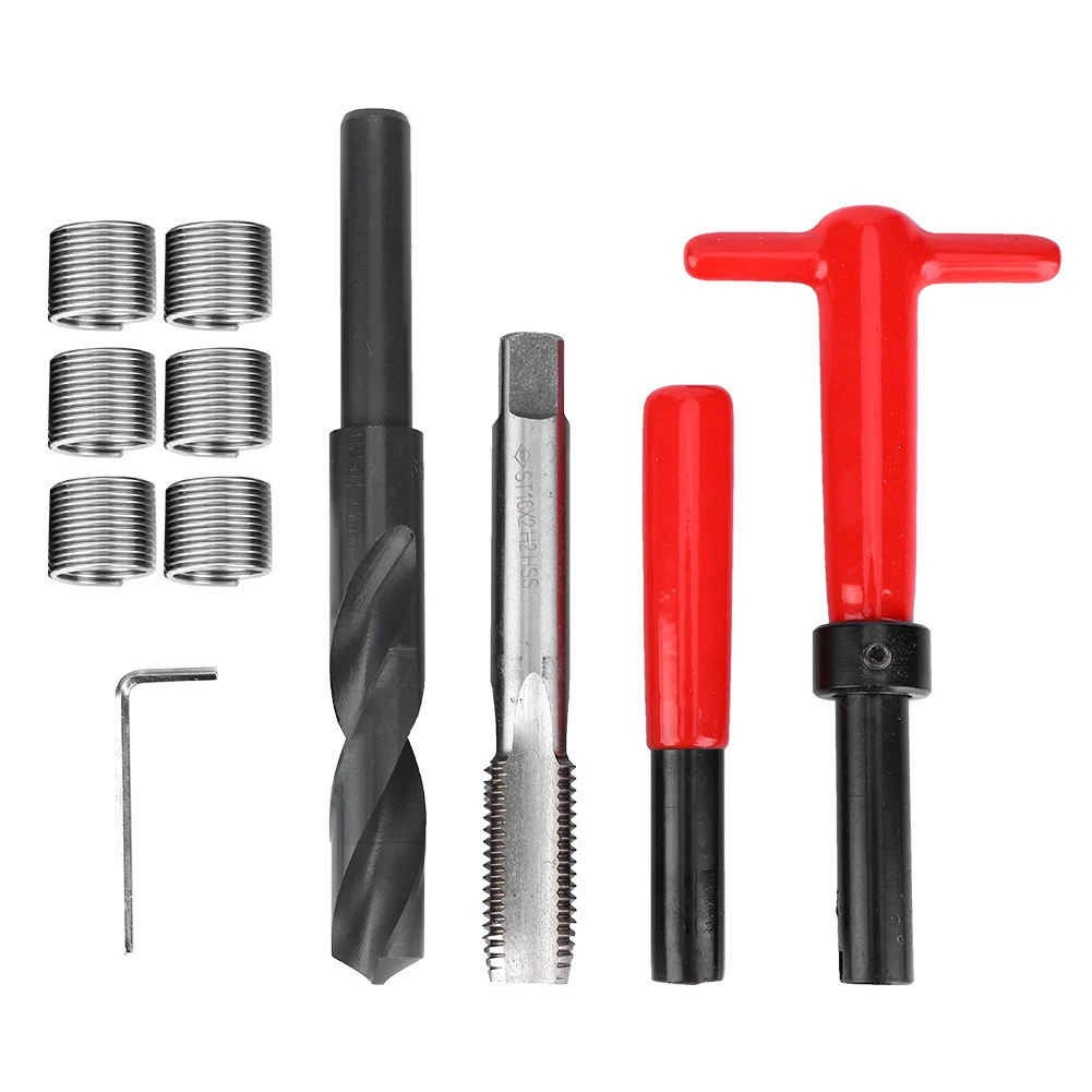 11Pcs Thread Repair Kit Stainless Steel Twisted Drill Tap Wrench Threaded Insert Tool M16x2