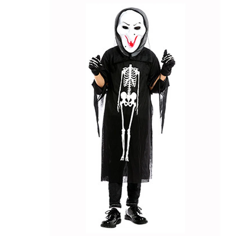 2024 New Halloween Party Cosplay Children Adult Death Black Cloak Cloak Halloween Skull Skeleton Ball Costume Prop Set