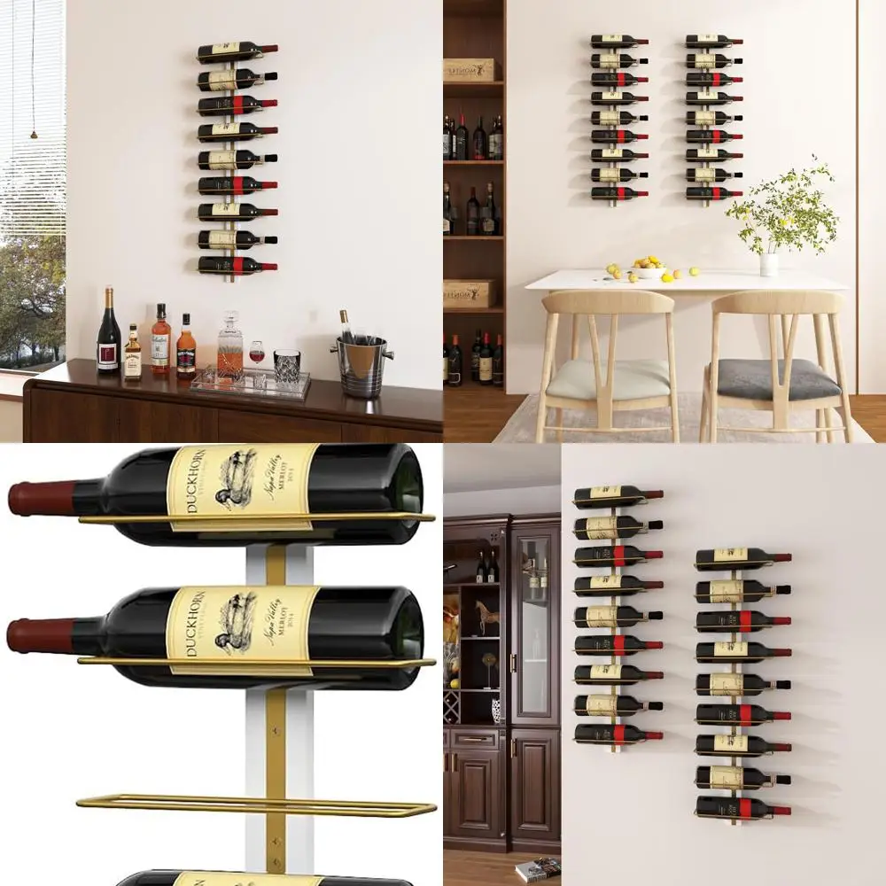 

Wall-Mounted Wooden Wine Rack for 9 Bottles - Dark Yellow, Ideal for Kitchen, Dining, and Bar
