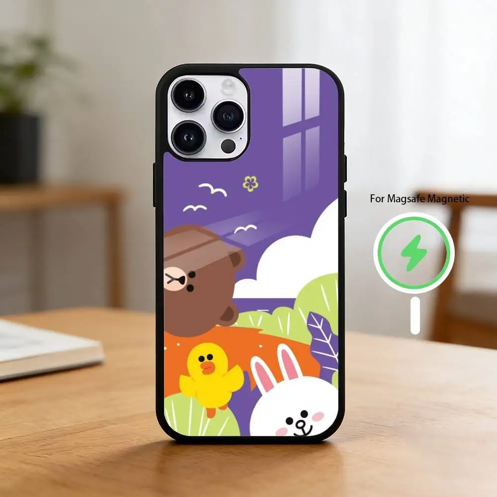 Cartoon L-LINE F-Friends Brown Phone Case For iPhone 17 16 15 14 13 12 Pro Max Plus for Mirror Wireless Magnetic Cover