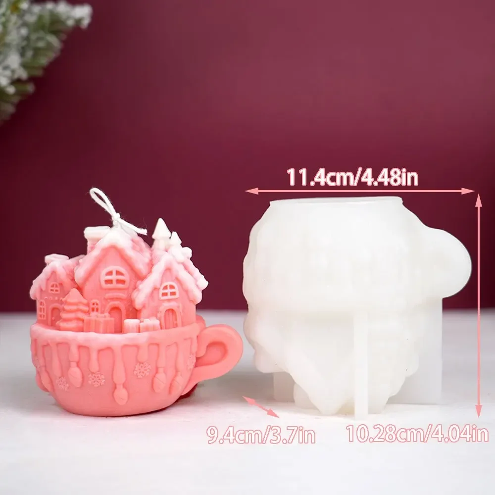 3D Embossed Snow House Pine Silicone Candle Mold DIY Christmas Tree Resin Plaster Clay Tool Winter Decor Xmas Handmade Gift